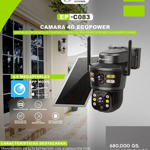 Cámara de Seguridad EP-C083 4G Solar para Exterior
