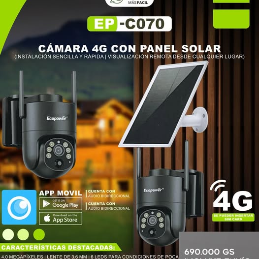 Cámara de Seguridad Ecopower EP-C070 (4MP / 4G / Solar)