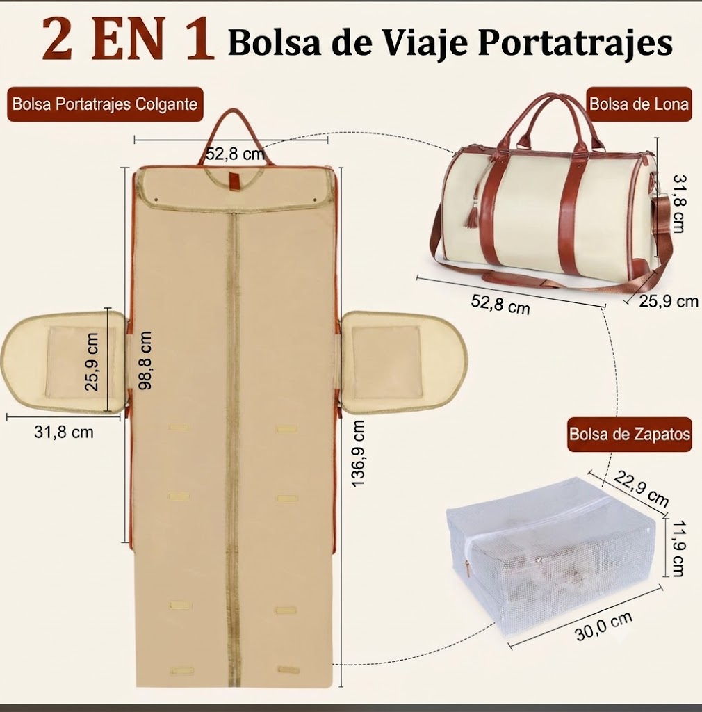 Bolso Viral de Viaje 2 en 1 | Portatrajes + Bolso de 45L + Bolsa de Zapatos
