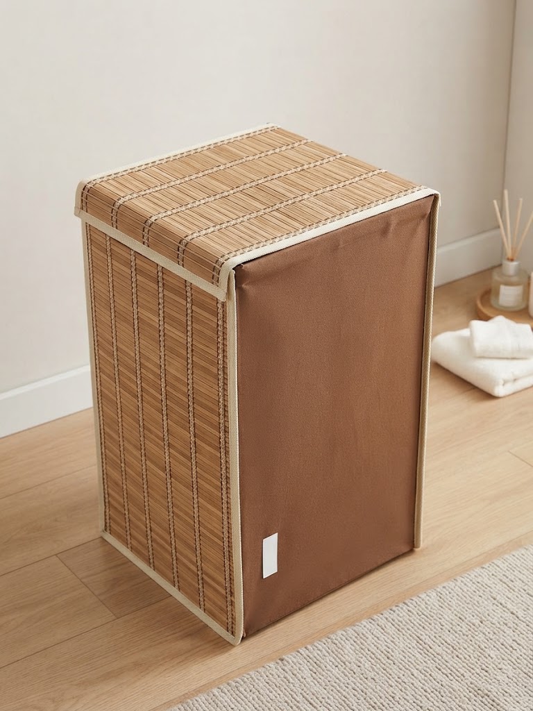 Canasta de Bamboo cuadrada con estructura metálica para lavandería