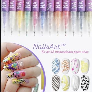 Kit de 12 Plumones para Nail Art (Base Agua) - Marcadores para Uñas