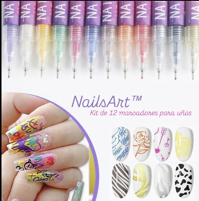 Kit de 12 Plumones para Nail Art (Base Agua) - Marcadores para Uñas