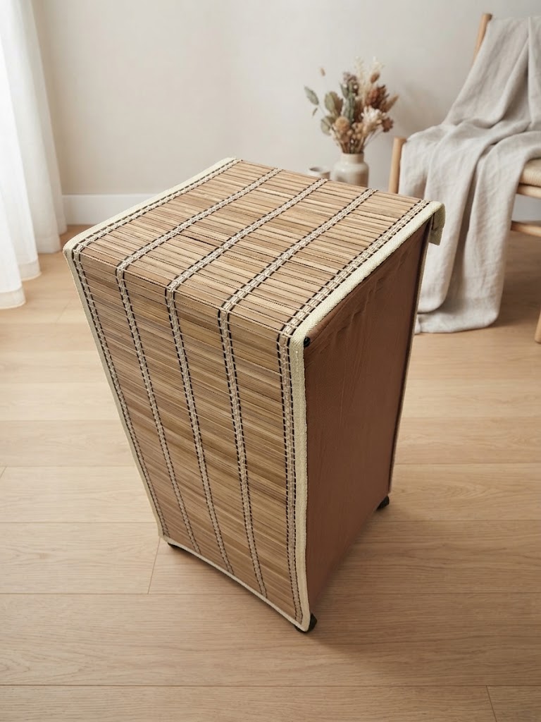 Canasta de Bamboo cuadrada con estructura metálica para lavandería - Image 3