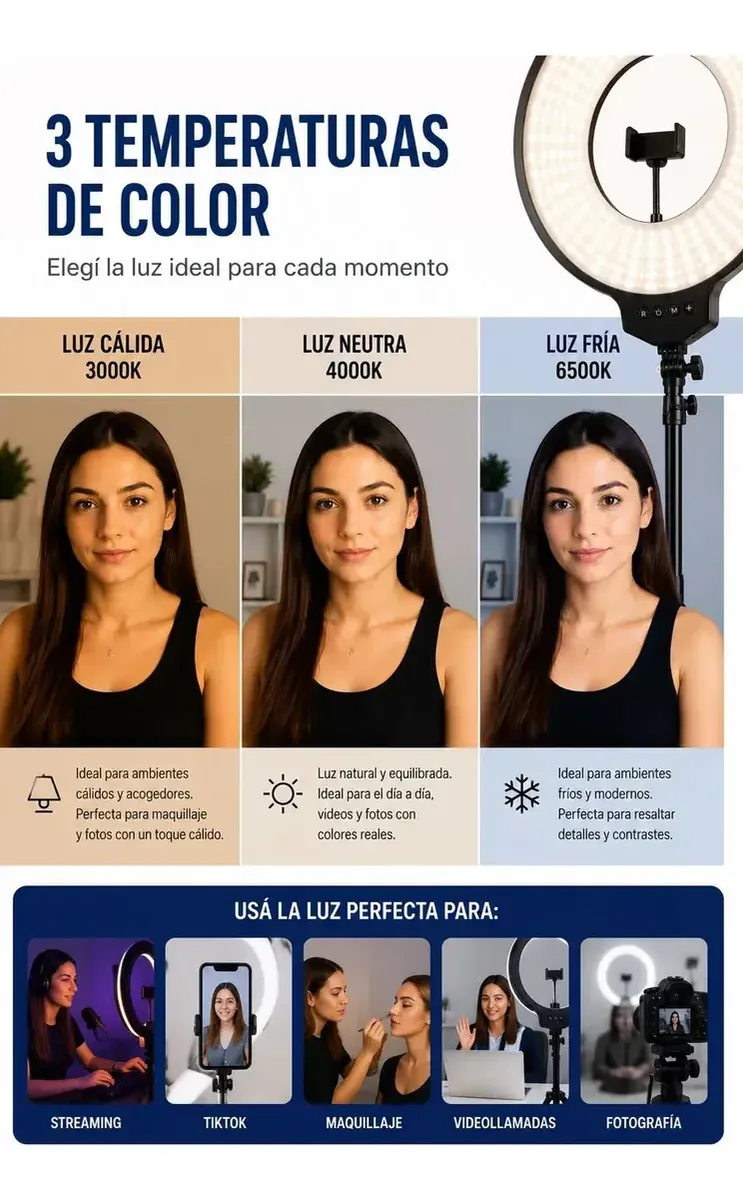 Aro de Luz LED FW-321 14" con Trípode y Soporte para Celular - Image 3