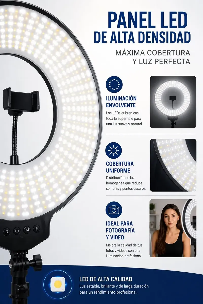 Aro de Luz LED FW-321 14" con Trípode y Soporte para Celular - Image 4