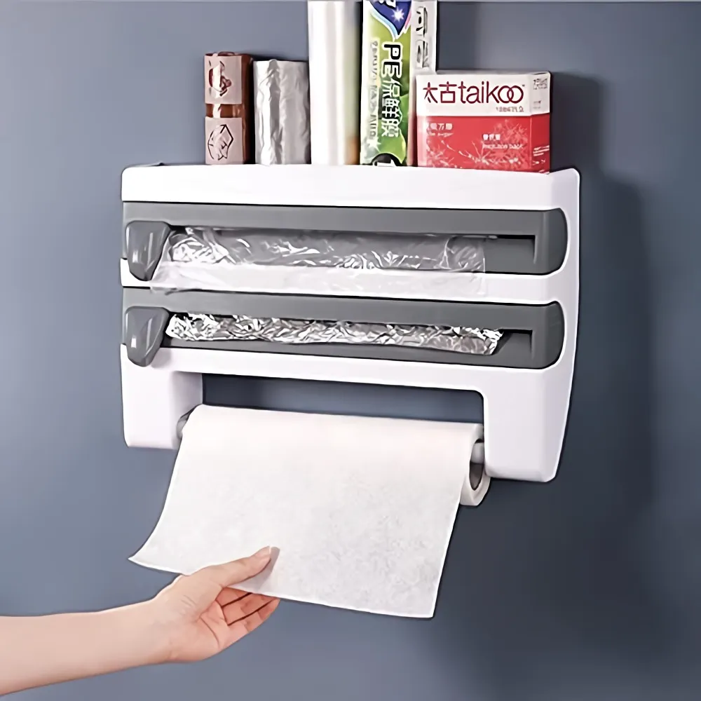 Organizador Multifuncional de Cocina 3 en 1 con Cortador de Film y Papel Aluminio