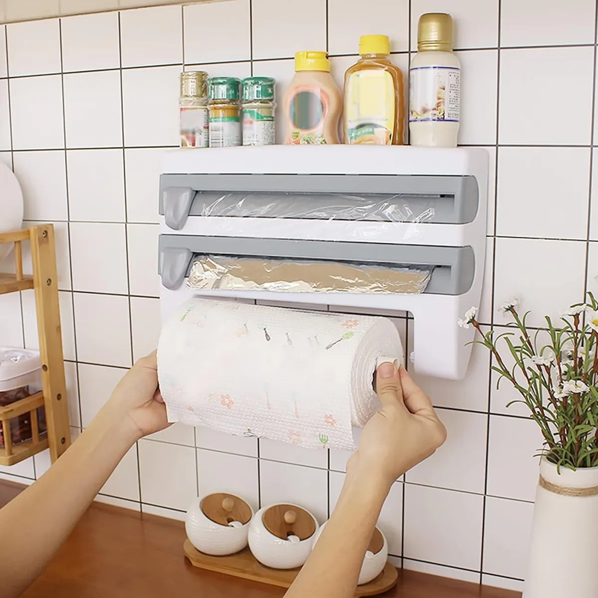 Organizador Multifuncional de Cocina 3 en 1 con Cortador de Film y Papel Aluminio - Image 4