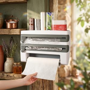 Organizador Multifuncional de Cocina 3 en 1 con Cortador de Film y Papel Aluminio