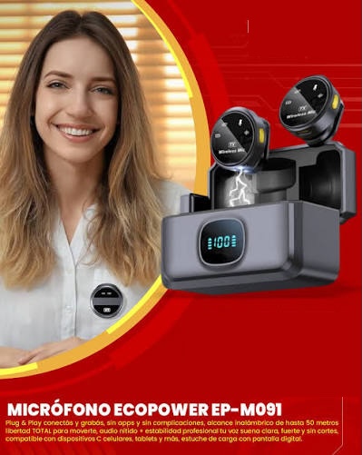 Micrófono Inalámbrico Ecopower EP-M091 con 2 Micrófonos USB-C